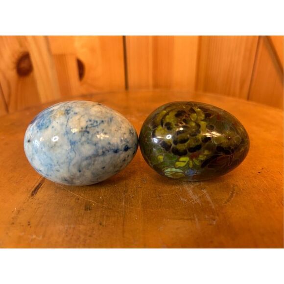 Vintage Chinese Cloisonne Floral Enamel Gold Multi 3", and Blue marble egg (8742 - Picture 6 of 6